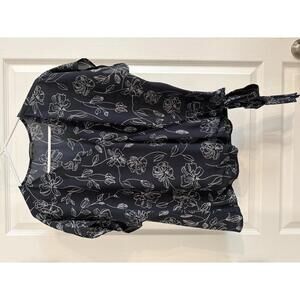 West Kei Navy Blue Floral Print Wrap Blouse Size L